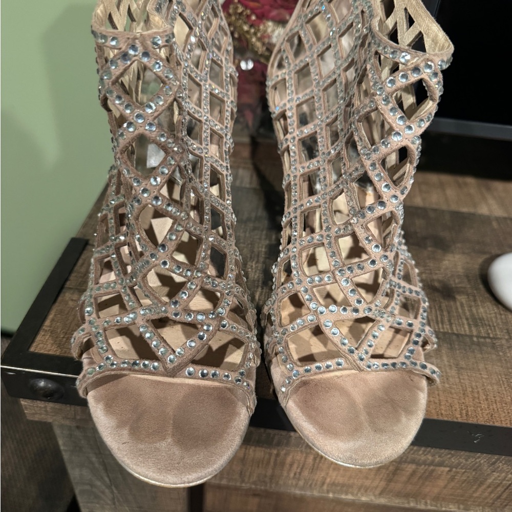 Michael Kors Tan Strappy Heels with Rhinestones